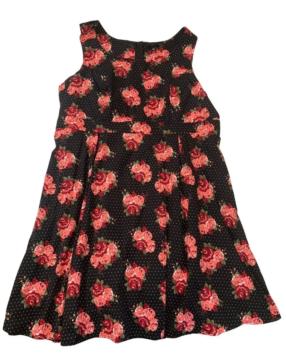 Torrid Womens Dark Cottagecore Dress Size 20 Black Pink Cotton Roses Polka Dots